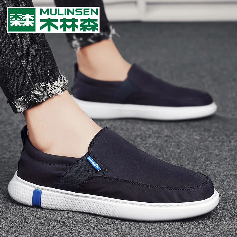 木林森男鞋春夏2025新款老北京布鞋男透气薄款懒人一脚蹬休闲板鞋