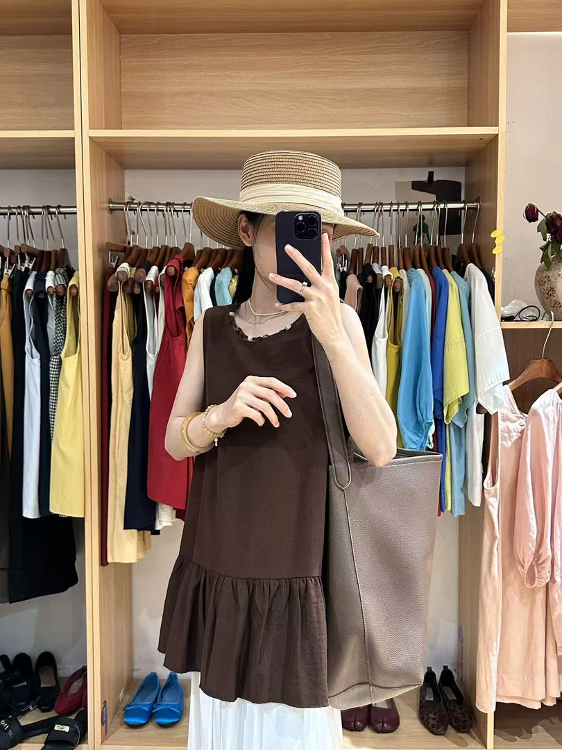 【串珠无袖】复古风简约韩系小众设计花边上衣