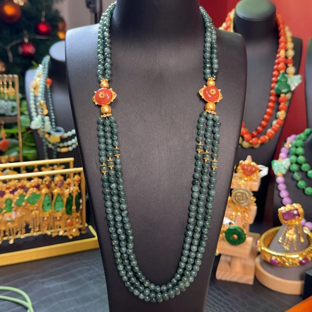 翡翠未镶嵌颈饰原创设计多圈项链 亏清