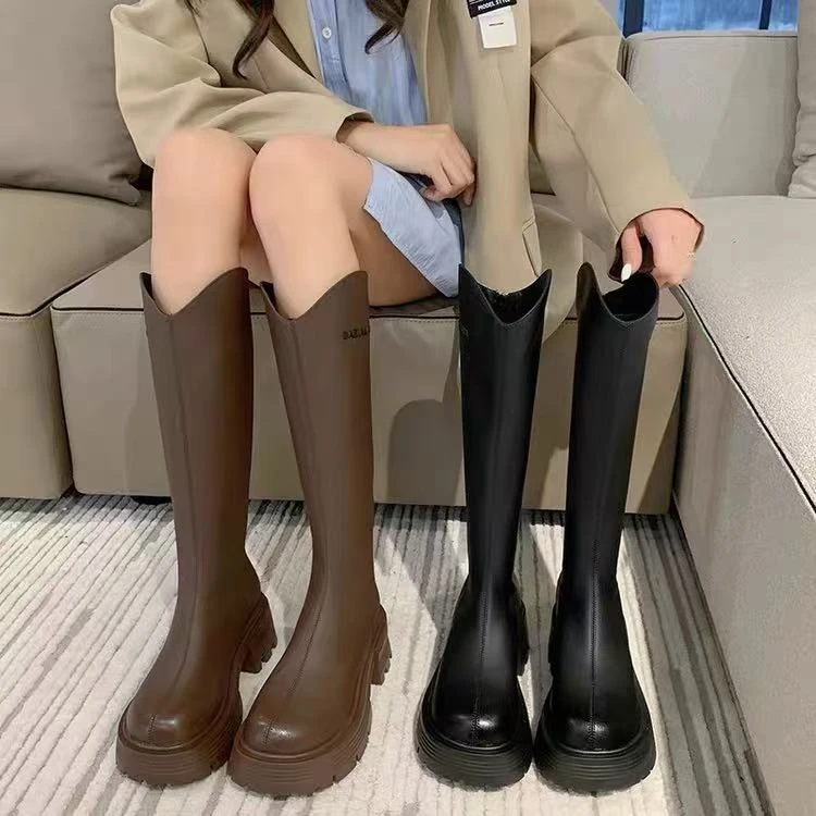 666-2高靴2025年冬季新款英伦风中跟马丁靴女长筒靴女骑士靴潮