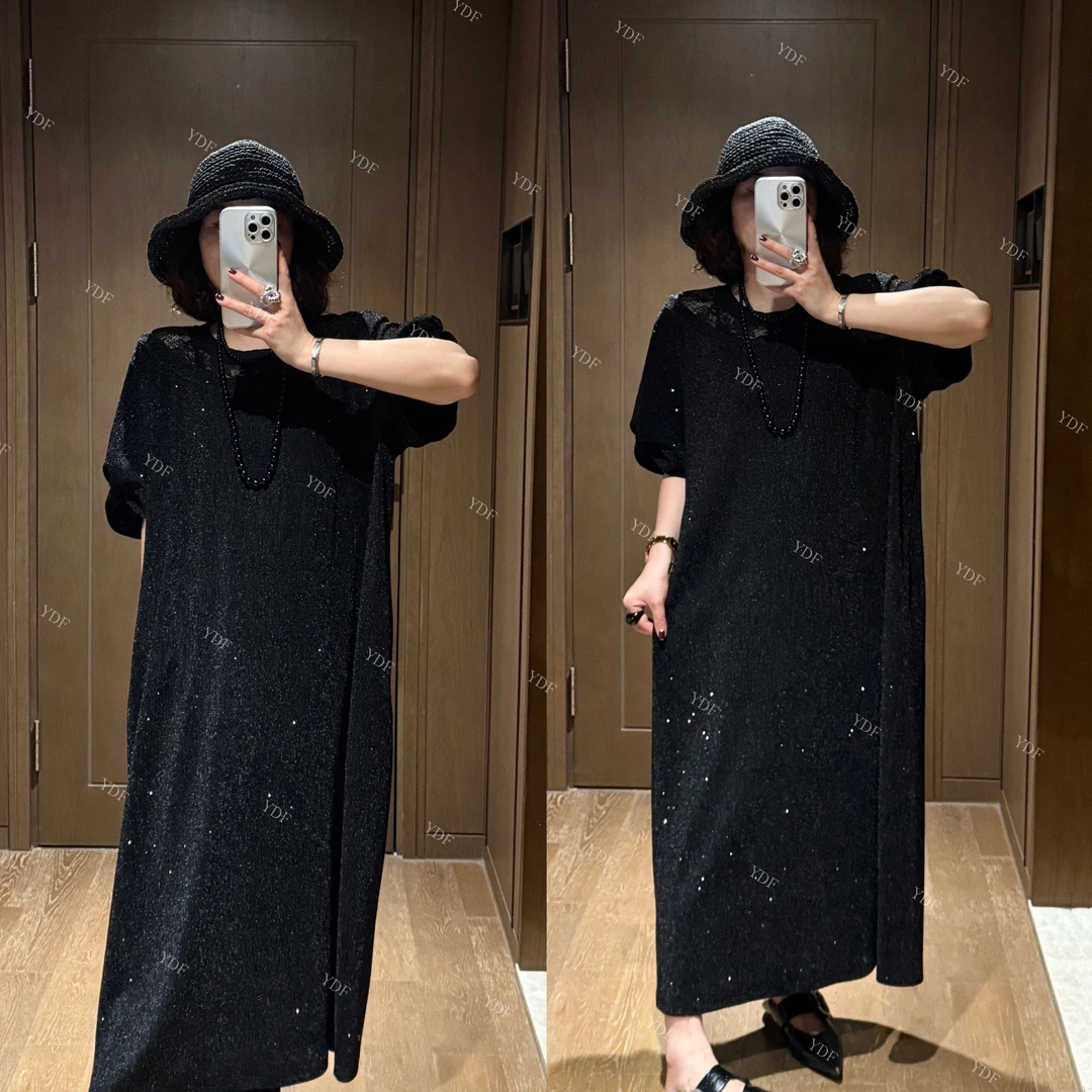 YDFSTUDIO小众【鎏光闪烁】欧货高品重工烫钻蕾丝拼接设计连衣裙