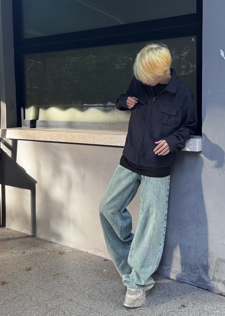 青春活力秋季水洗拉链多口袋夹克翻领长袖春秋纯色
