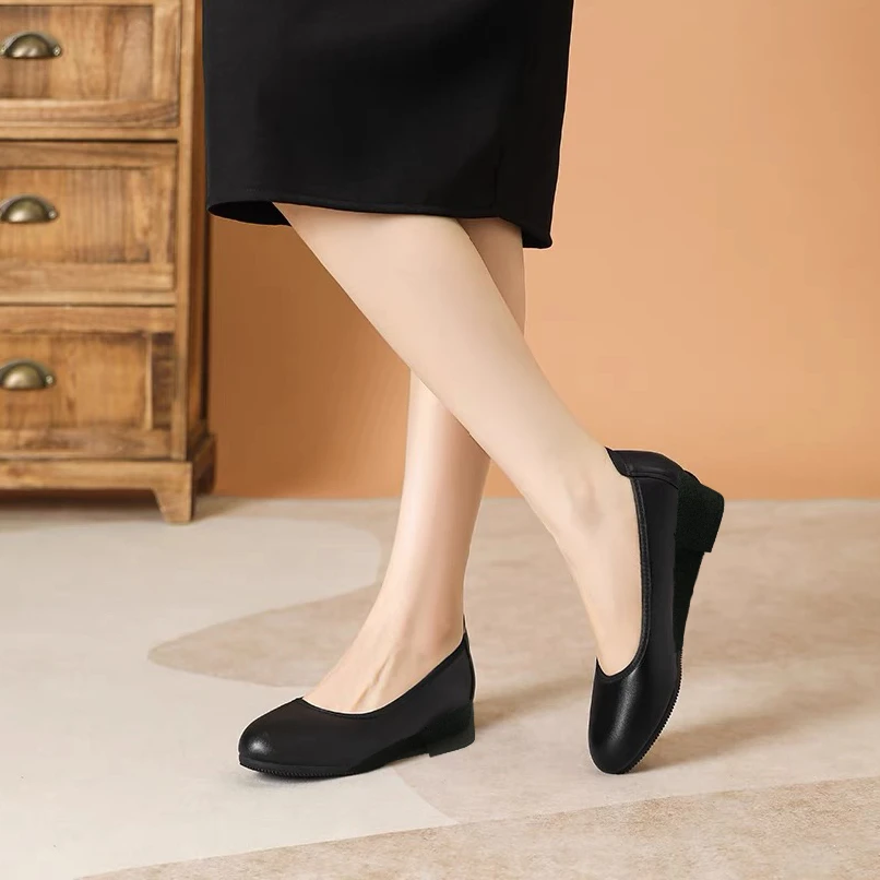 6372软底久站不累脚工作鞋女坡跟工装正装职业软皮软底舒适女鞋