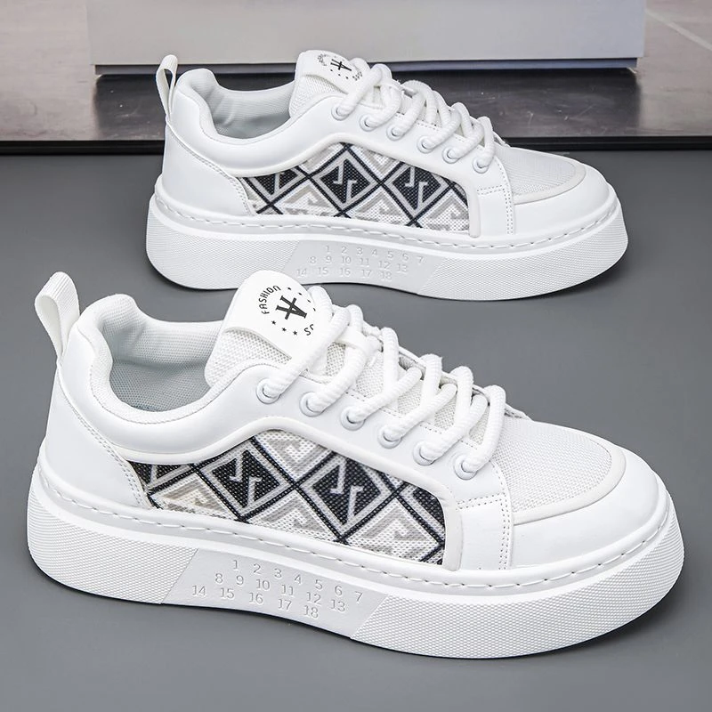 夏季透气系带中跟拼色板鞋网面鞋韩版白鞋网鞋硬汉干净感痞帅男鞋