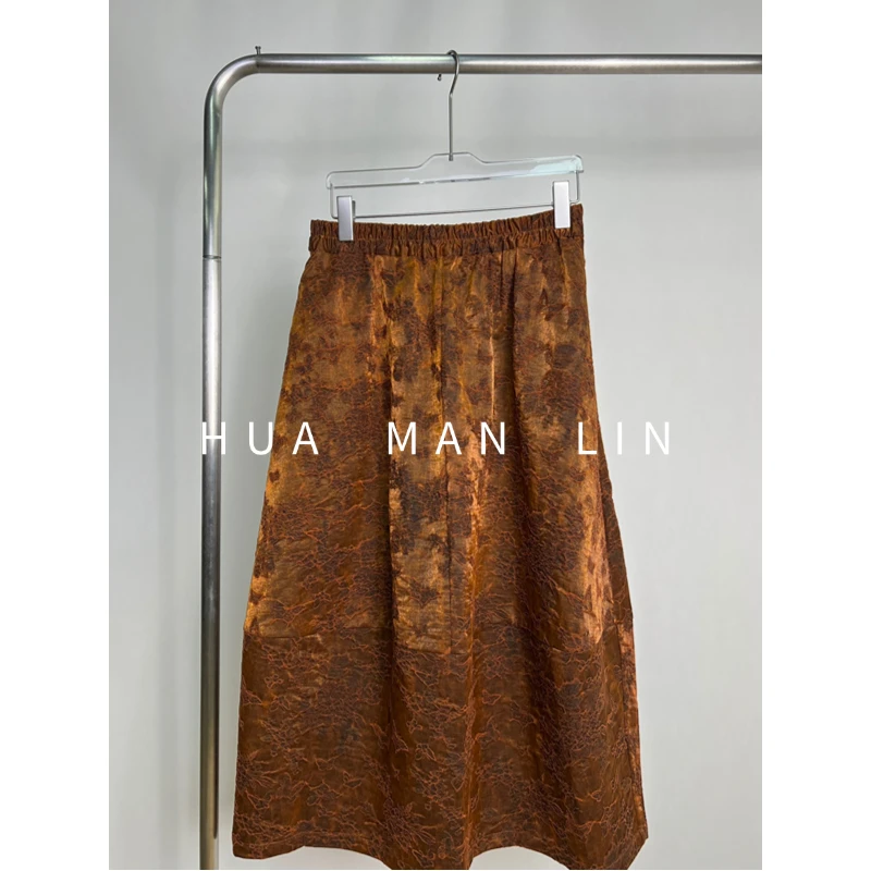 【花满林】全松紧腰50MM油丝香云纱真丝桑蚕丝花苞半裙257558