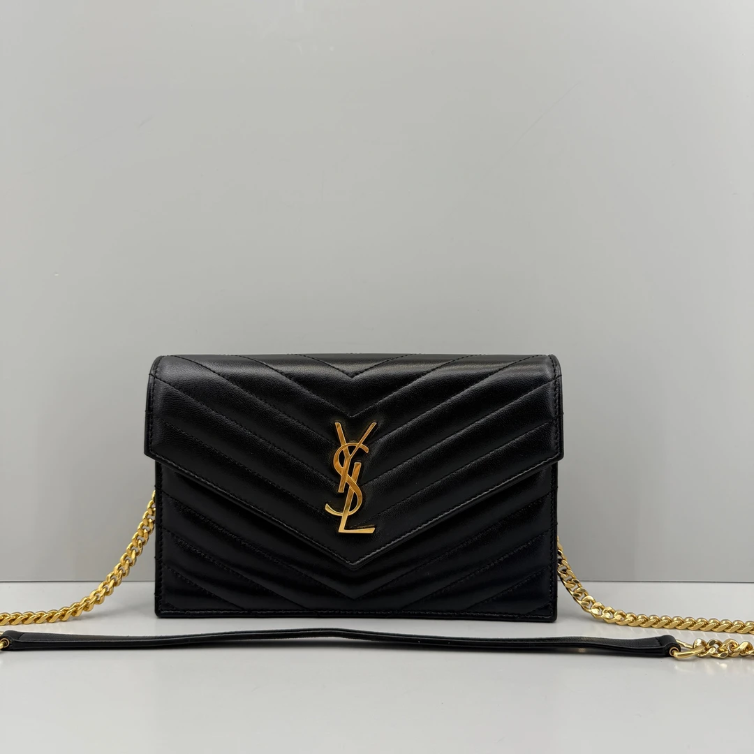 95新 YSL/圣罗兰 优选/黑金全皮woc信封包23年/19×12×4/Z09113