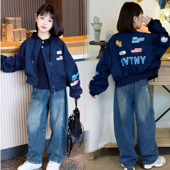 女童美式短款外套春秋季2025新款洋气儿童机车风棒球服韩版上衣潮