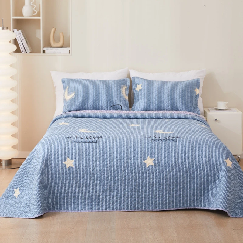 韩版纯棉床盖三件套加厚全棉斜纹衍缝夏凉被夹棉单件床单四季通用