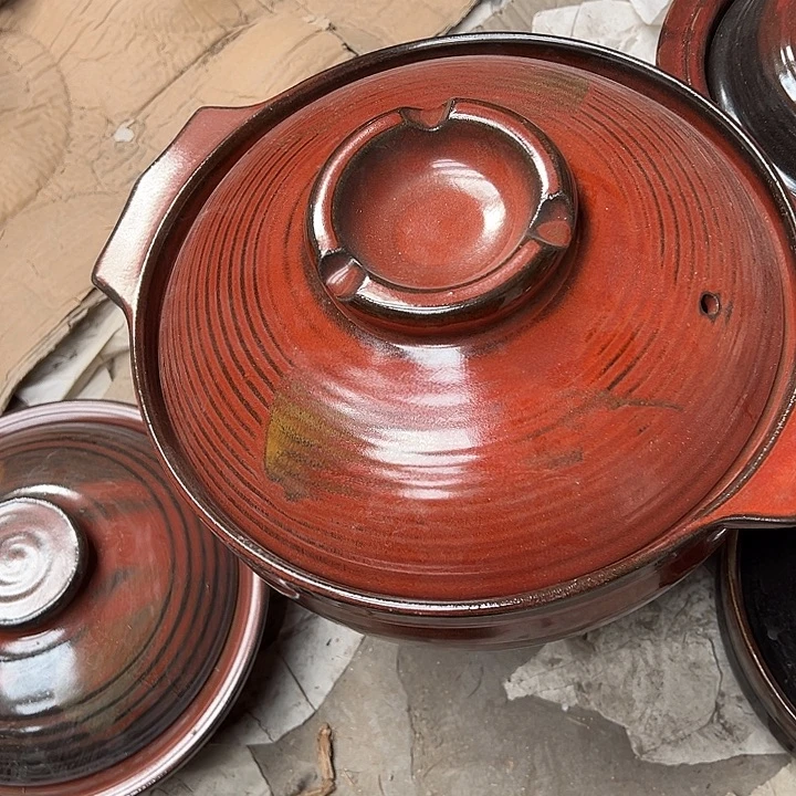 瓷粗瓷铁红釉砂锅大号