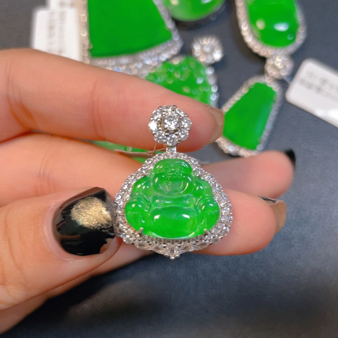 翡翠银S925镶嵌挂件omow