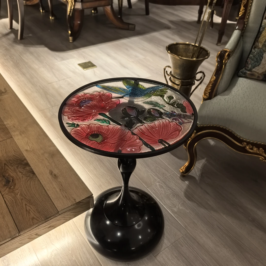 中号琉璃花盆装饰桌休闲咖啡桌庭院边桌圆底桌面【直径43cm】