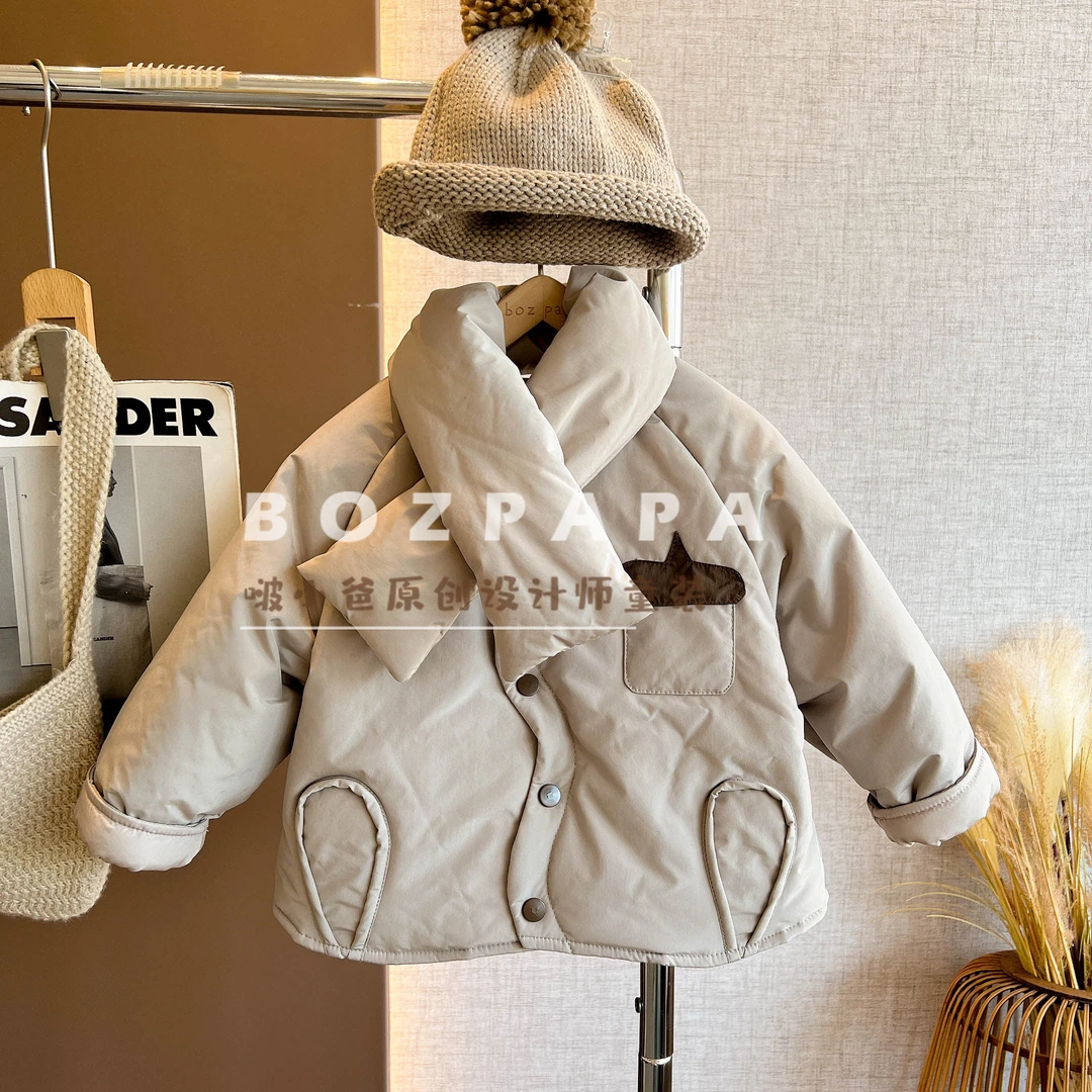 现货啵小爸【暮光烤雪】2025秋冬新款男童时尚休闲榛果口袋装饰棉服