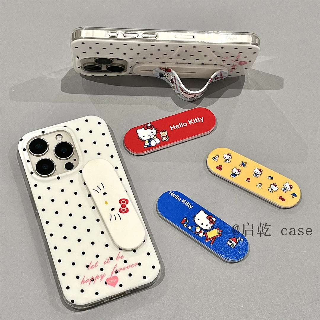 启乾 波点创可贴凯蒂猫推拉支架iPhone16/15手机壳适用苹果14/13p