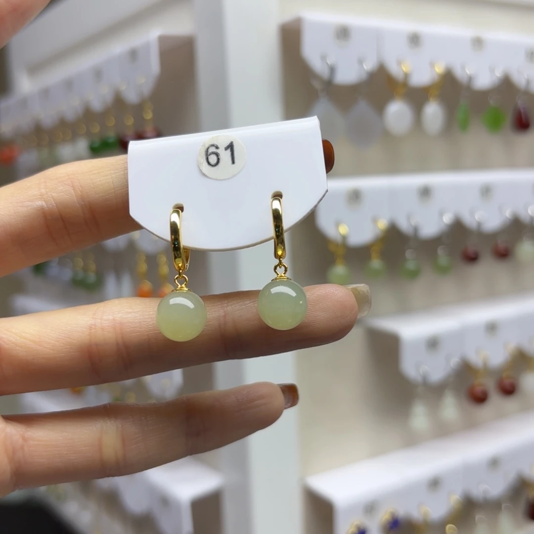 银S925镶嵌和田玉耳饰