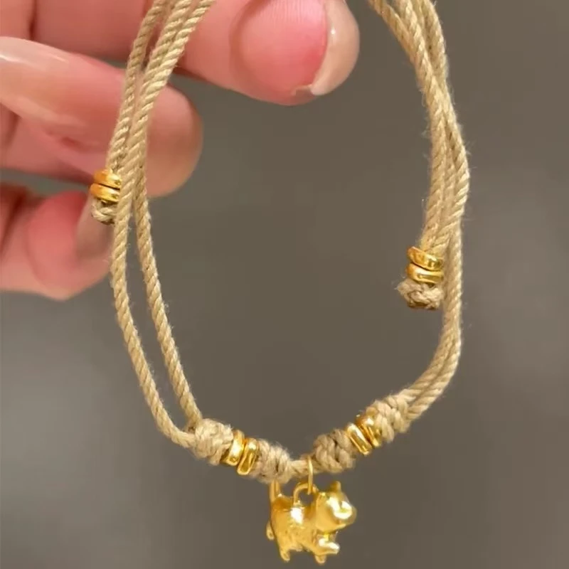 铜合金锦纶手链 古法可爱傲娇猫盘缠手链猫爪手工手绳小众送女友