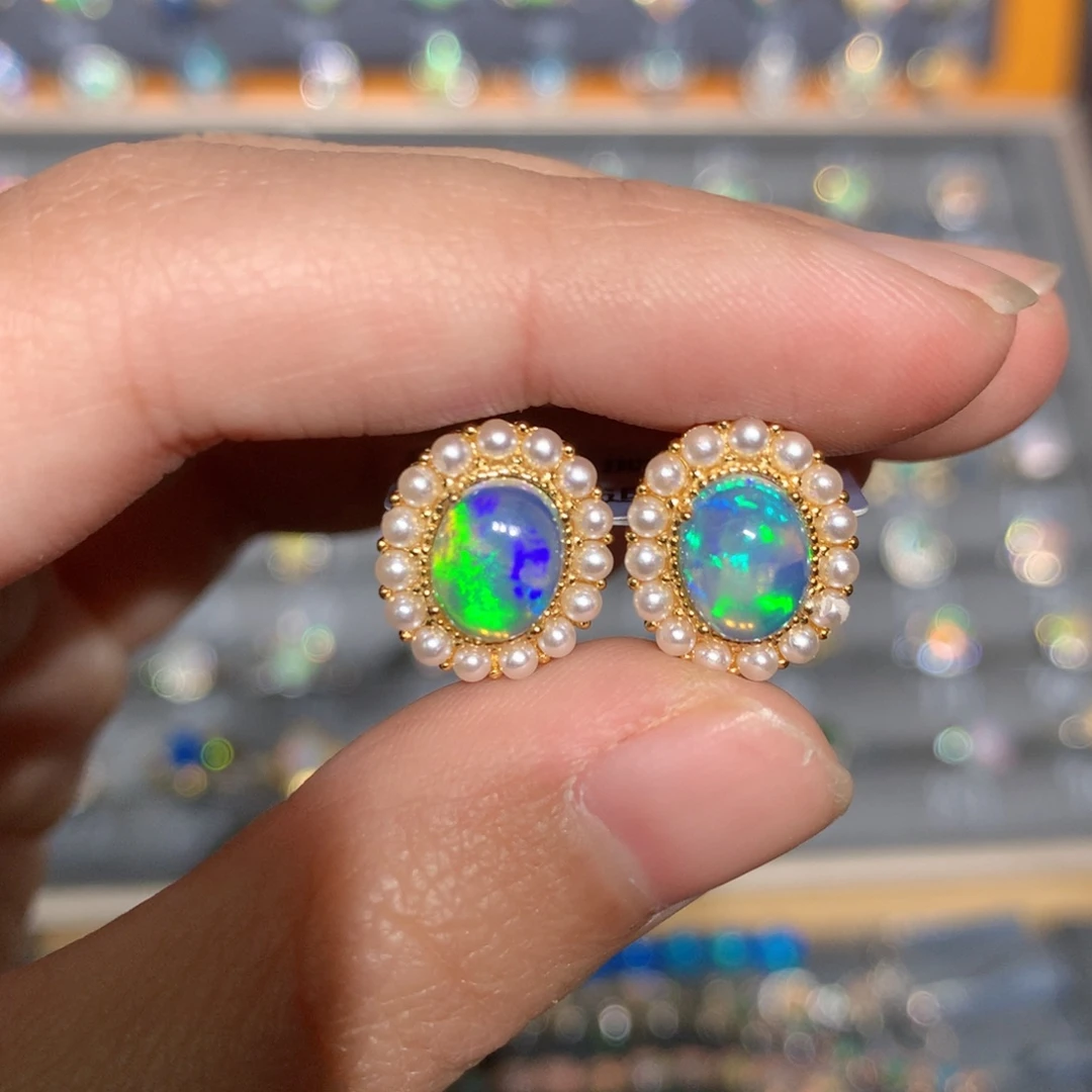 银S925镶嵌欧泊欧泊耳饰y