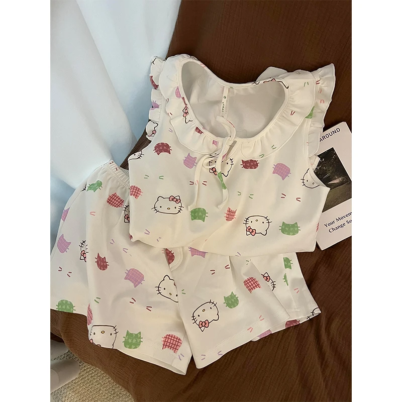 【可爱Kitty】韩系甜美小清新睡衣女夏季新款背心短裤家居服两件套