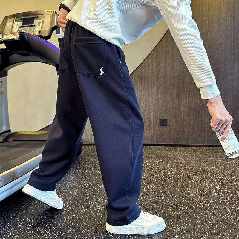 藏青色卫裤男士春秋款高级感痞帅直筒宽松运动冬装潮牌休闲长裤子