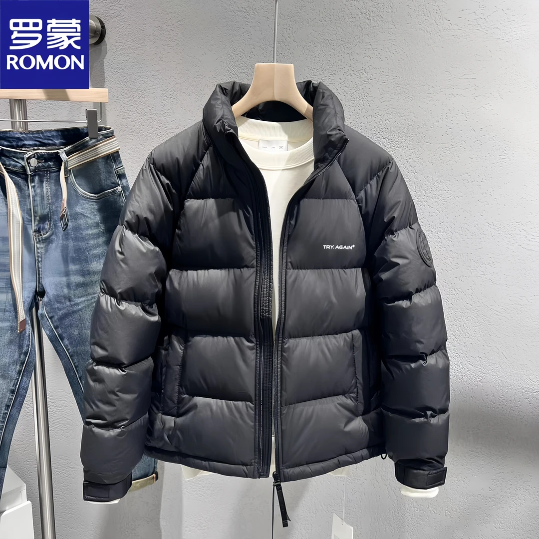 Romon/罗蒙冬季男韩版撞色潮流保暖外套派克服立领男生防寒棉服