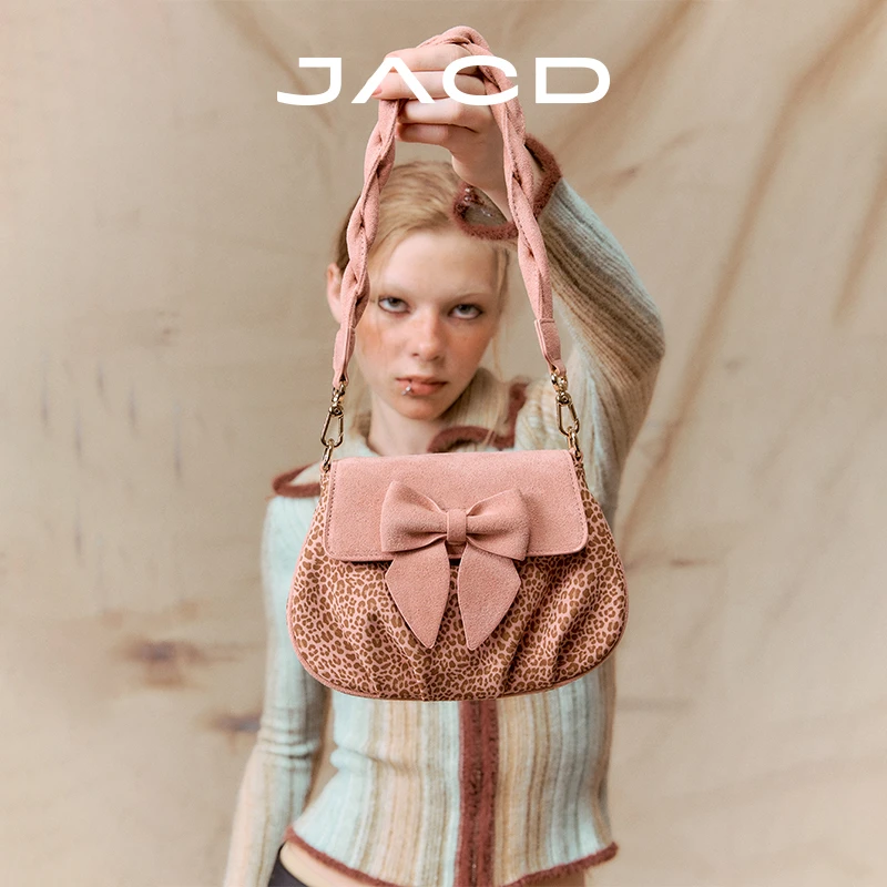 【刘叮当甄选】JACD美式豹纹包新款原创单肩包蝴蝶结马鞍包斜挎包女