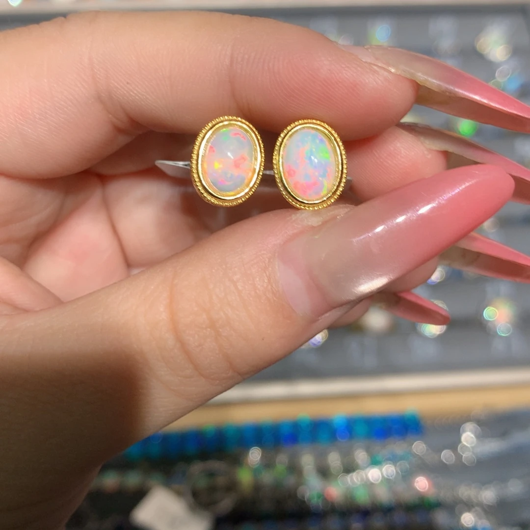 银S925镶嵌欧泊欧泊耳饰l