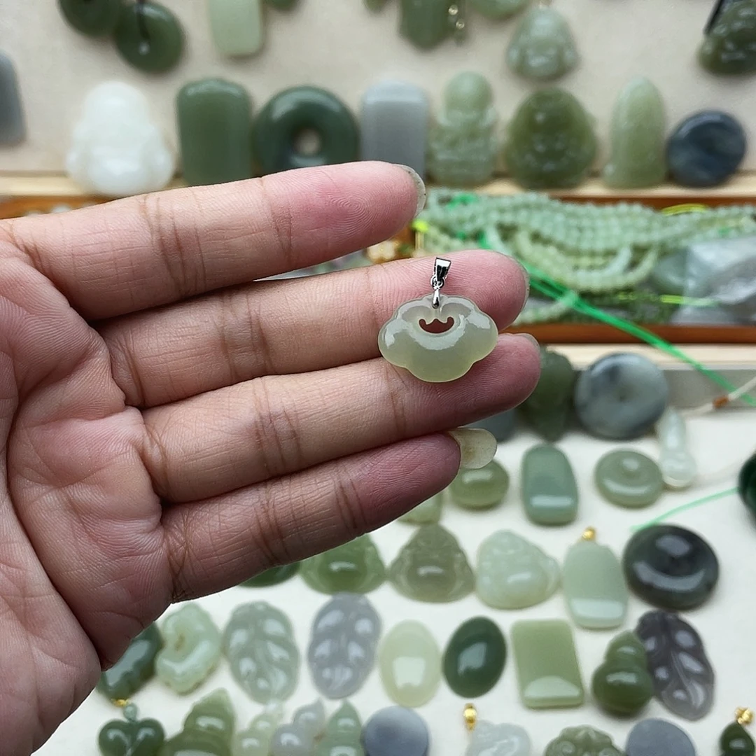 和田玉银S925镶嵌吊坠(不含链)