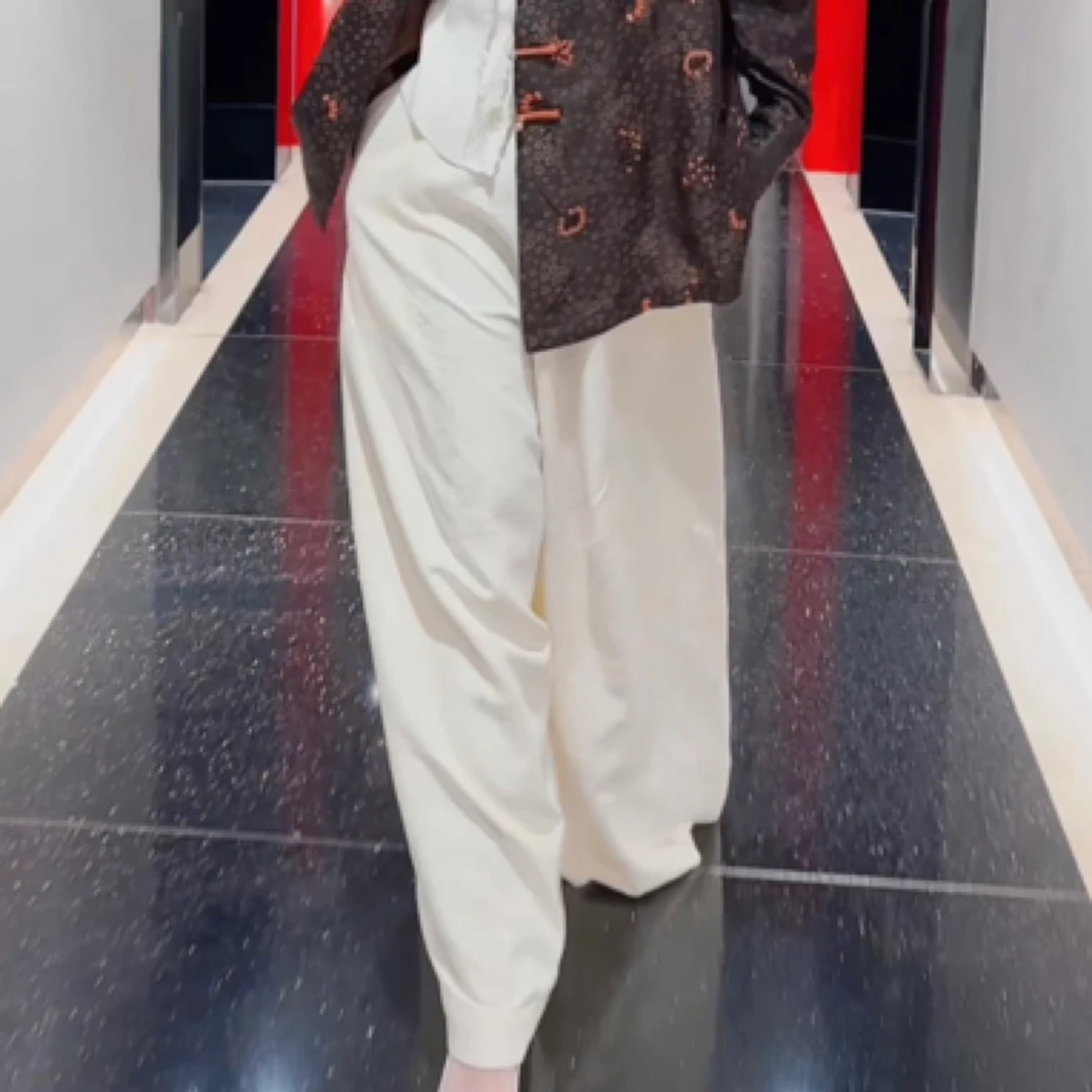 设计师原创阔版提花休闲长裤