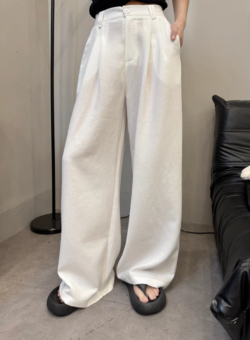 夏季薄款高腰垂感休闲直筒阔腿裤女1801