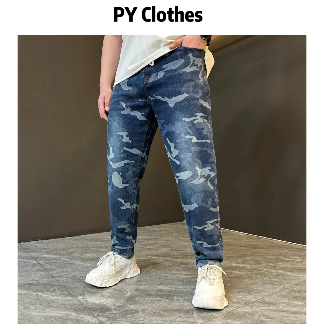 胖语大码男装  2025春季新款简约重工水洗渐变直筒牛仔裤8021#F