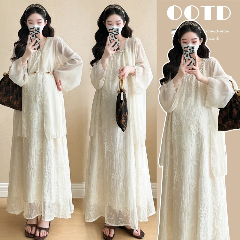 【梵兮家】孕妇装春夏款高级贵气吊带连衣裙夏季防晒衣度假风两件套