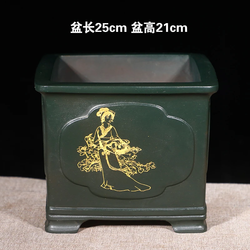 宜兴精品紫砂花盆四方盆景花盆大口径阳台种菜盆陶瓷花盆