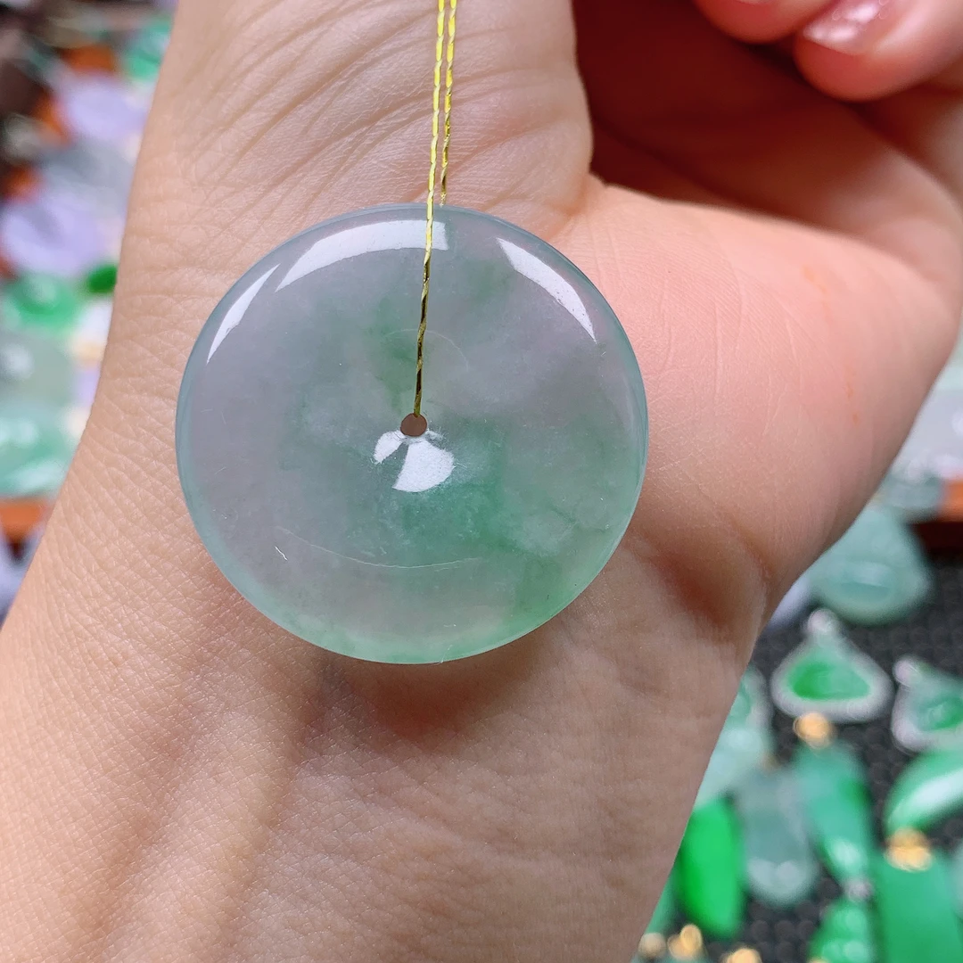 缅甸天然A货翡翠，冰飘花平安扣 编号146/920尺寸31-5.7