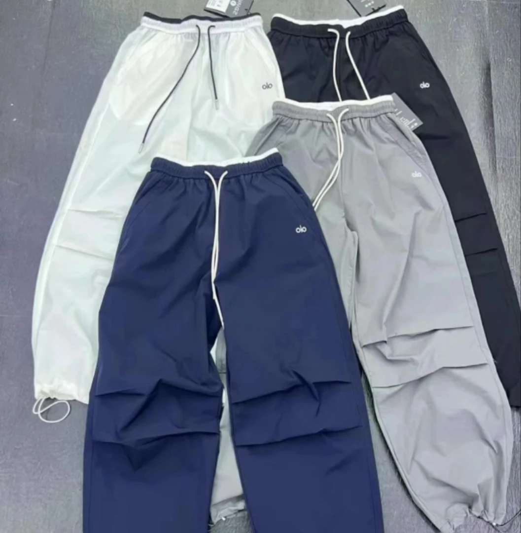 2025夏新款字母刺绣女高腰宽松阔腿束脚直筒联系客服测量裤长腰围