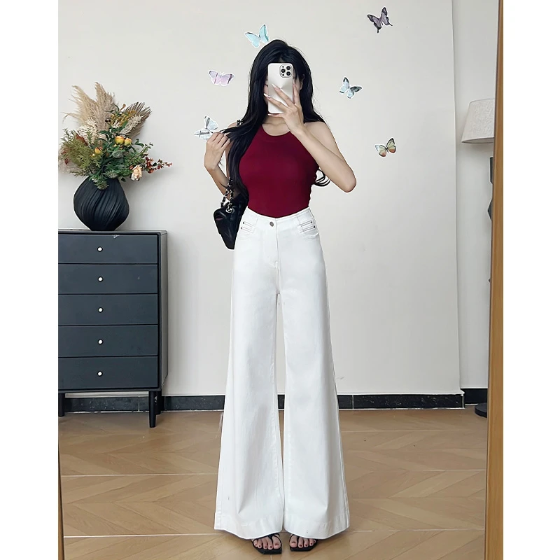 乔栈白色莱赛尔天丝喇叭阔腿牛仔裤女2025年夏季薄款宽松垂感拖地