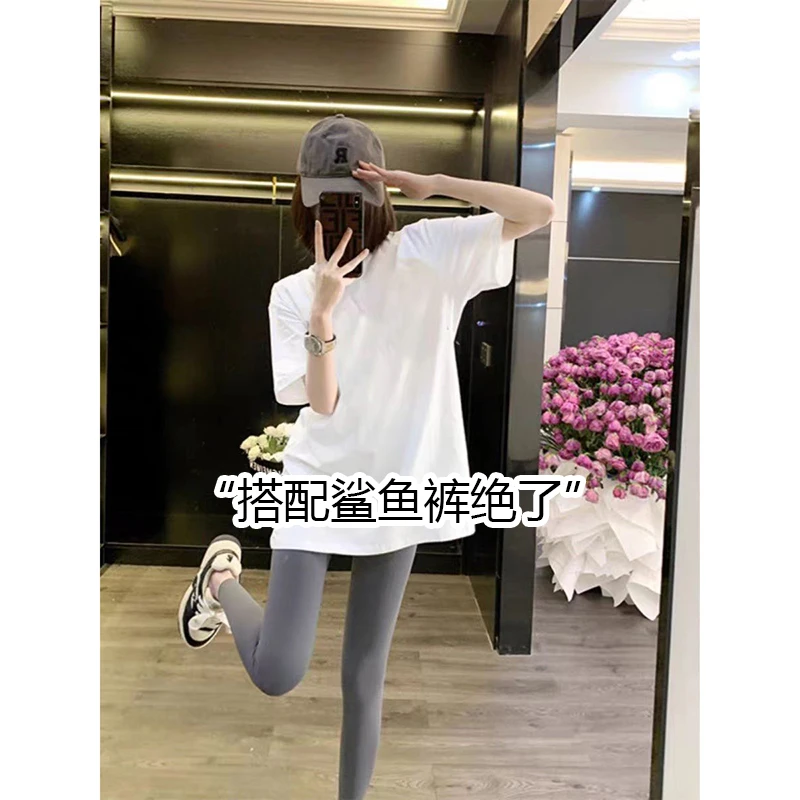 欧货白色纯棉中长款短袖t恤女2025春夏新款遮屁股洋气上衣打底衫