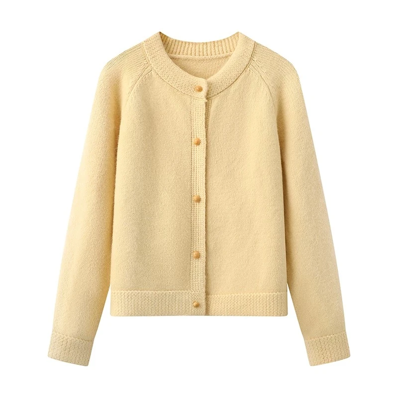 2025新款高级感纯色韩系小木扣百搭显瘦针织开衫女外套HZ008