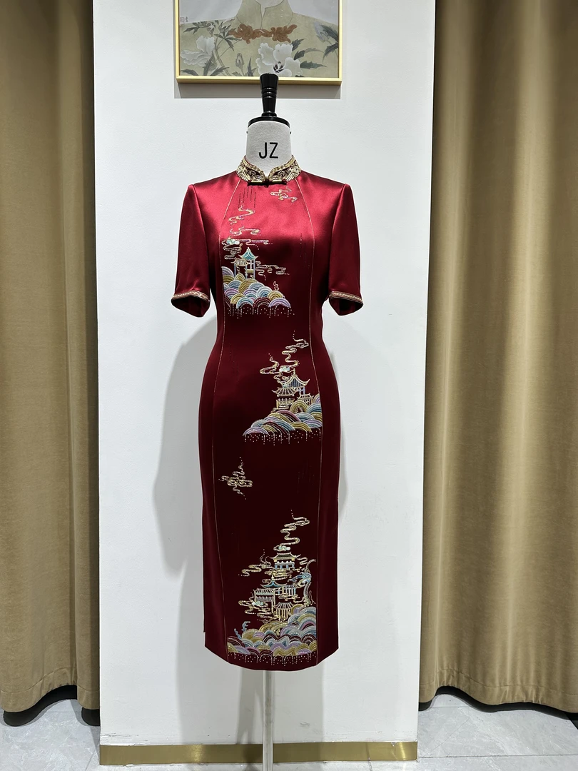24902中式喜婆婆喜妈妈端庄优雅中袖旗袍气质高贵修身时尚优雅