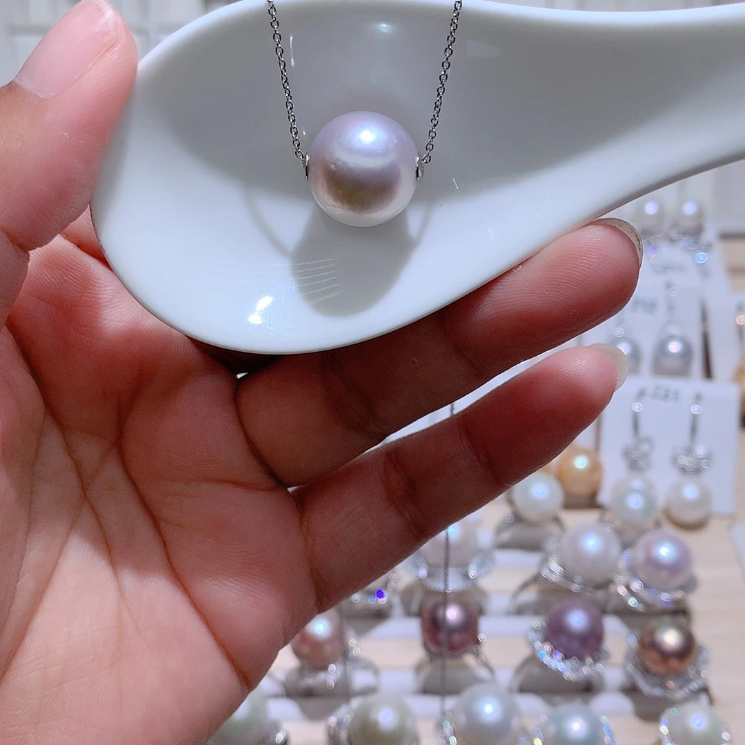 吊坠(赠链)银S925镶嵌淡水珍珠CC有瑕疵14mm