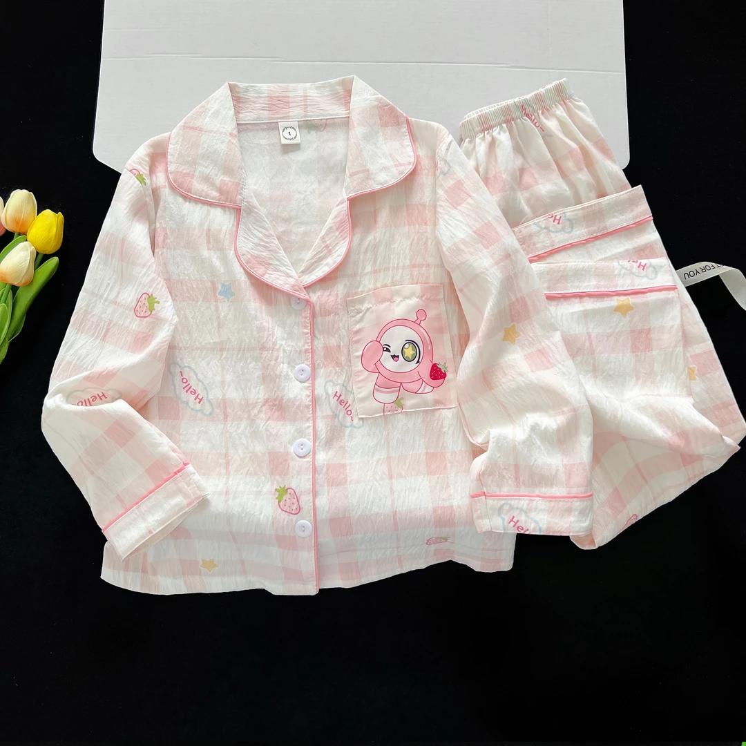 春秋款儿童睡衣女孩新款卡通长袖云朵棉沙空调服中大童家居服套装