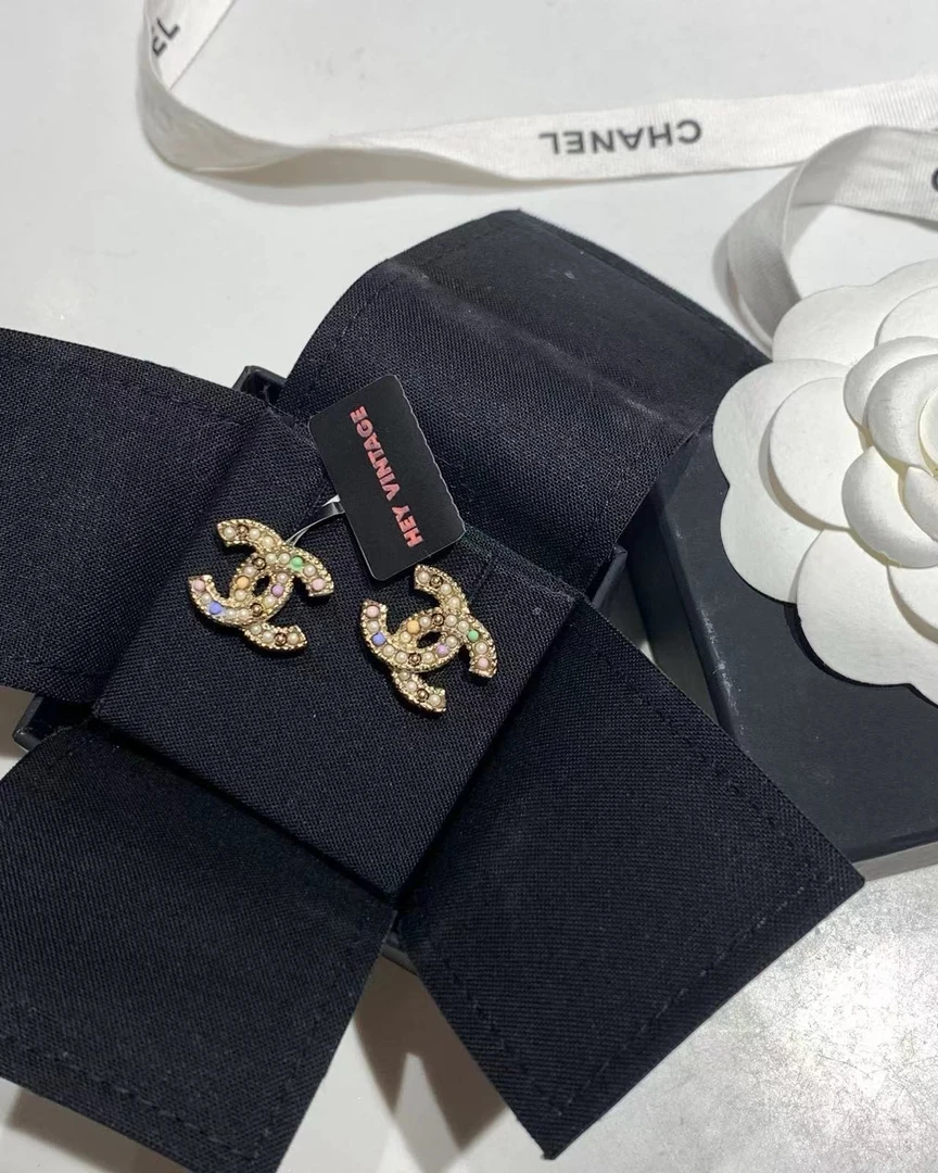 95新 Chanel/香奈儿 彩色珍珠双C耳钉 21p 17591273