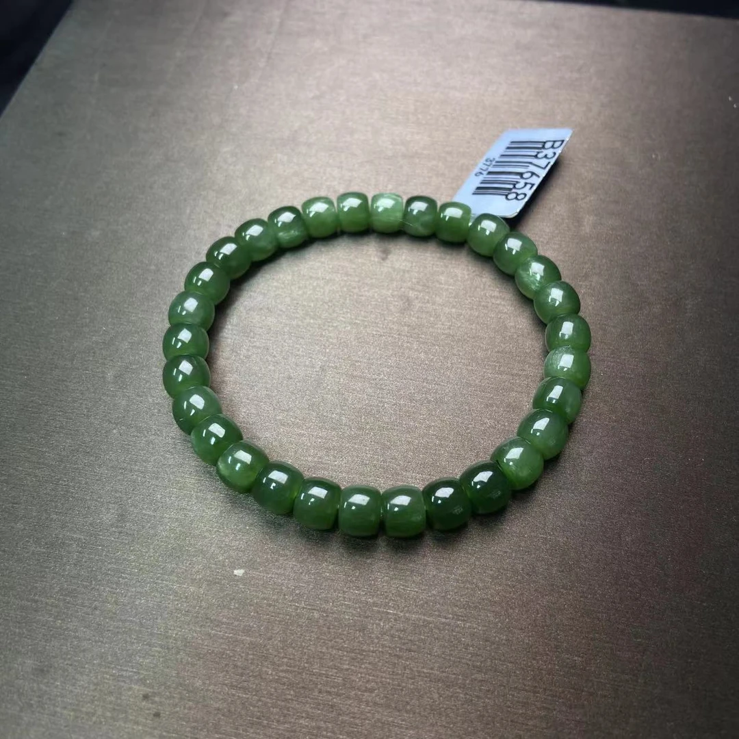 天然和田玉苹果绿直切老型手串6×7
