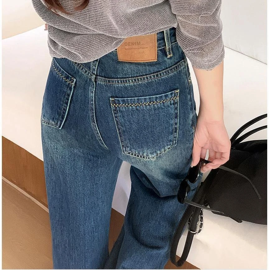 【现货+运费险】2025秋新款水洗软牛仔裤女窄版阔腿裤宽松显腿长