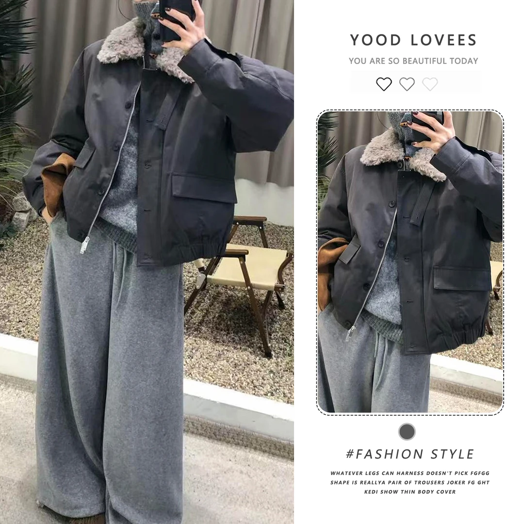 韩版加厚拼接毛领短款工装外套女2025冬季新款休闲百搭保暖棉服潮