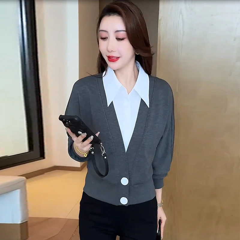 假两件设计感上衣2025春秋衬衫领显瘦女装百搭时尚长袖外穿打底衣