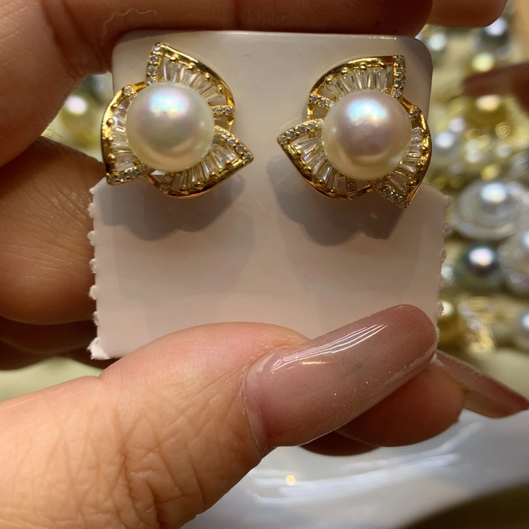 银S925镶嵌耳饰海水珍珠