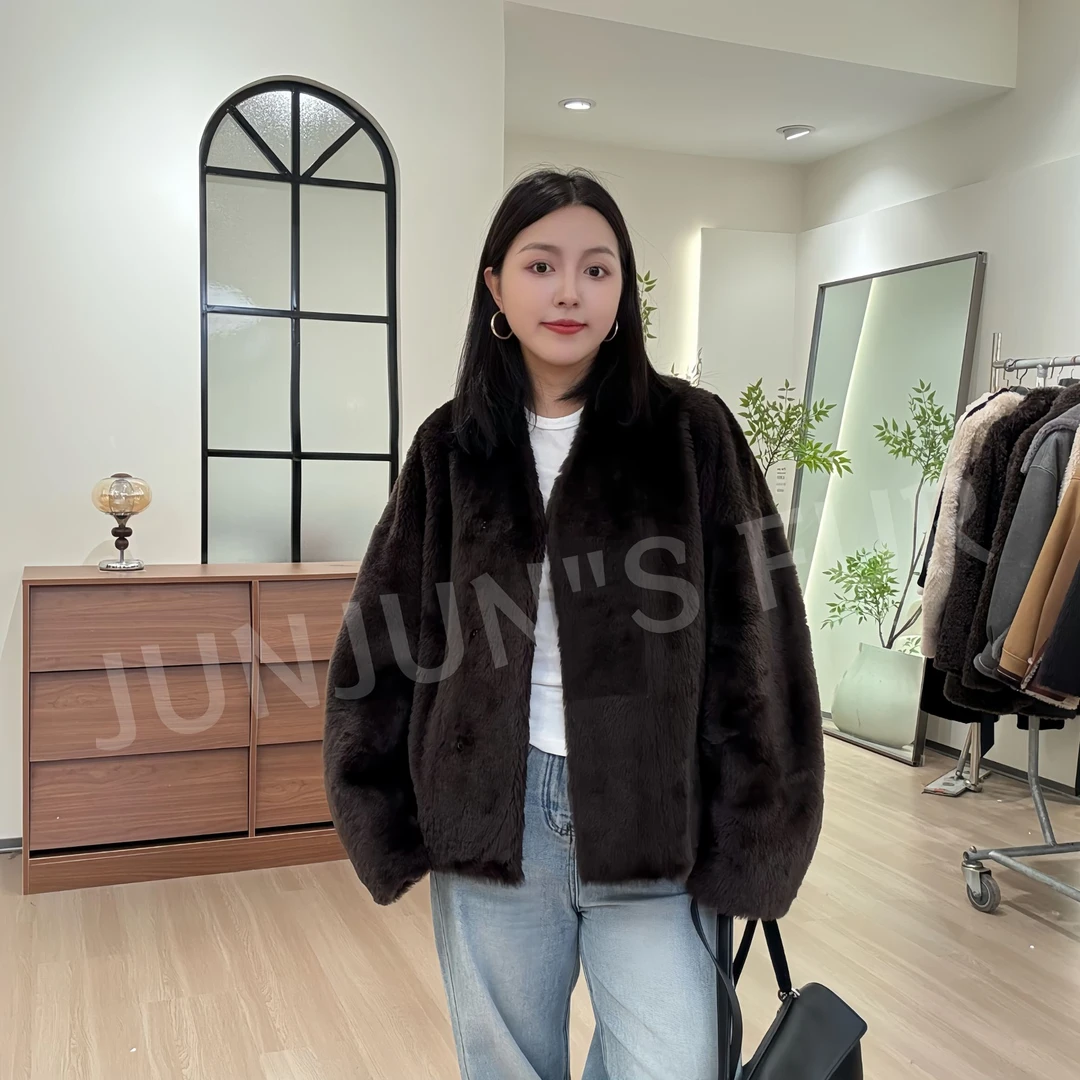 【松间暖穹】西班牙进口“星曼”羔羊皮时尚老钱风女皮毛一体皮草外套
