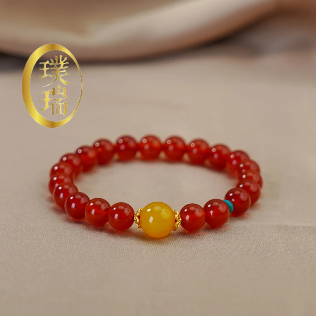 宫廷风天然红玛瑙配黄玛瑙顶珠手链 多样性发货-SL281