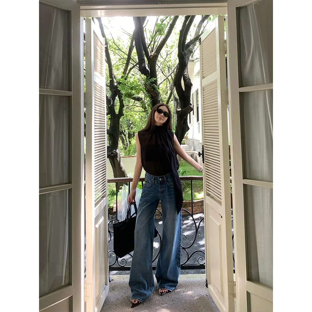 血色樱桃【柏林纪事】美式低腰阔腿牛仔裤女2025新款宽松百搭裤子