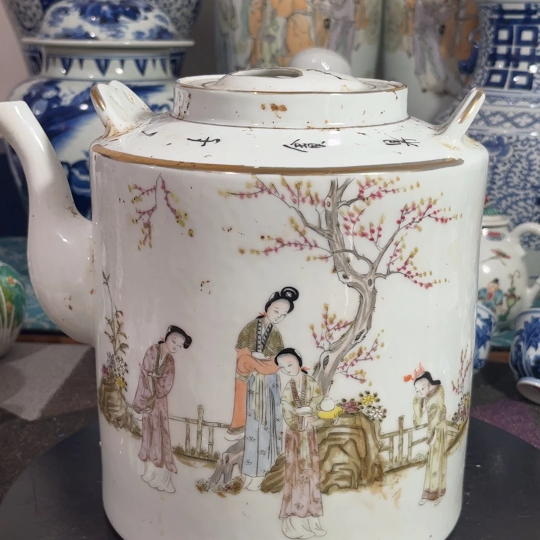 桃花美女茶壶一把全品
