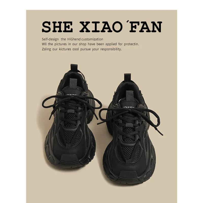 【官网C&K专柜正品】秋冬流行爆款！厚底老爹鞋女2025夏季新款纯黑